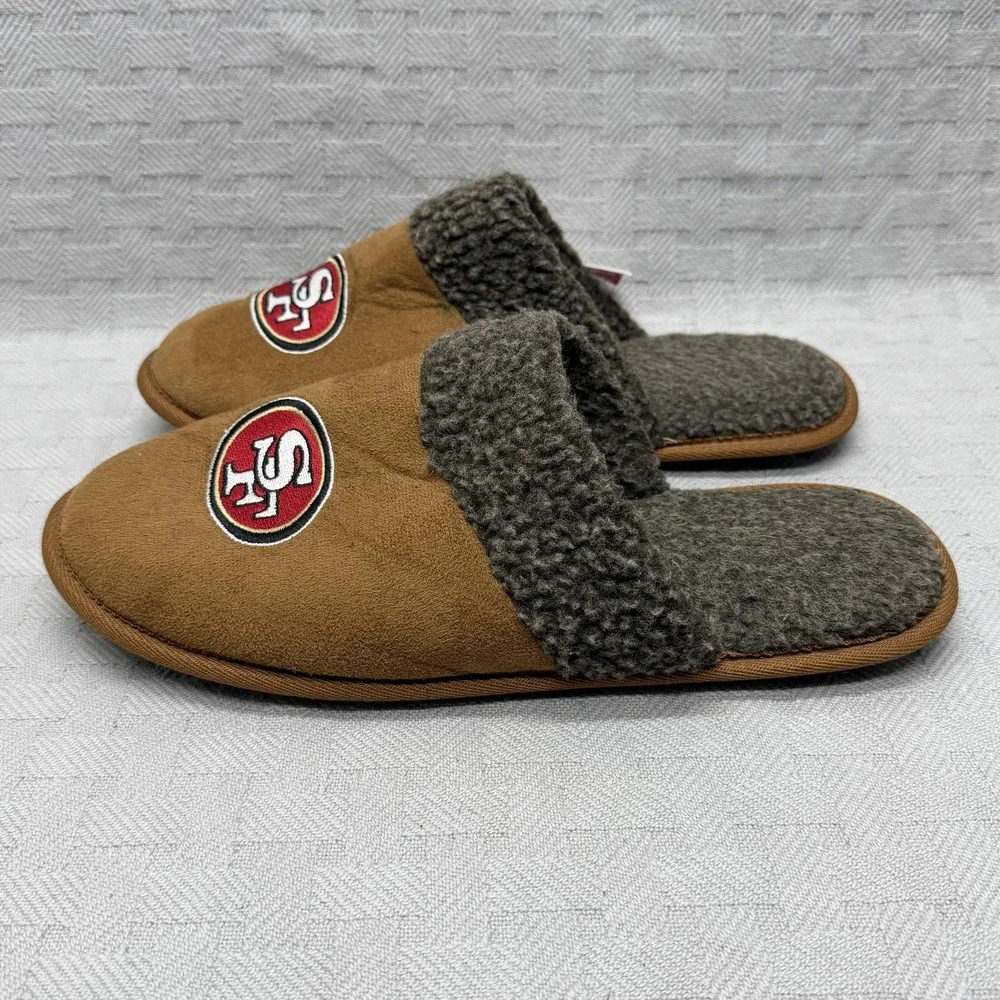 San Francisco 49ers Slippers Mens XL Brown NFL Football FOCO Faux Suede